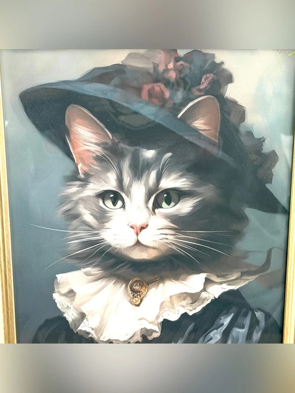 Dark Victorian Cat Portrait Canvas Art Print Gothic Gold Framed Wall Hang Art